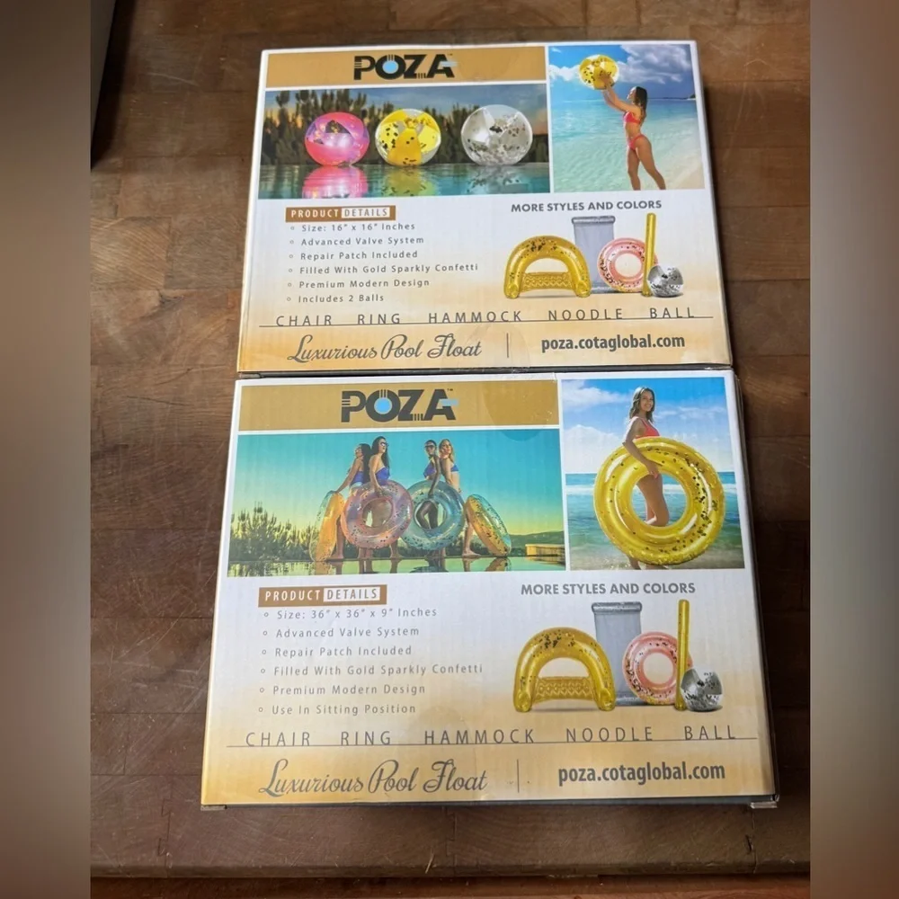 POZA Gold Confetti Beach Balls and Pool Tube Set BRAND NEW Swimming Pool Fun